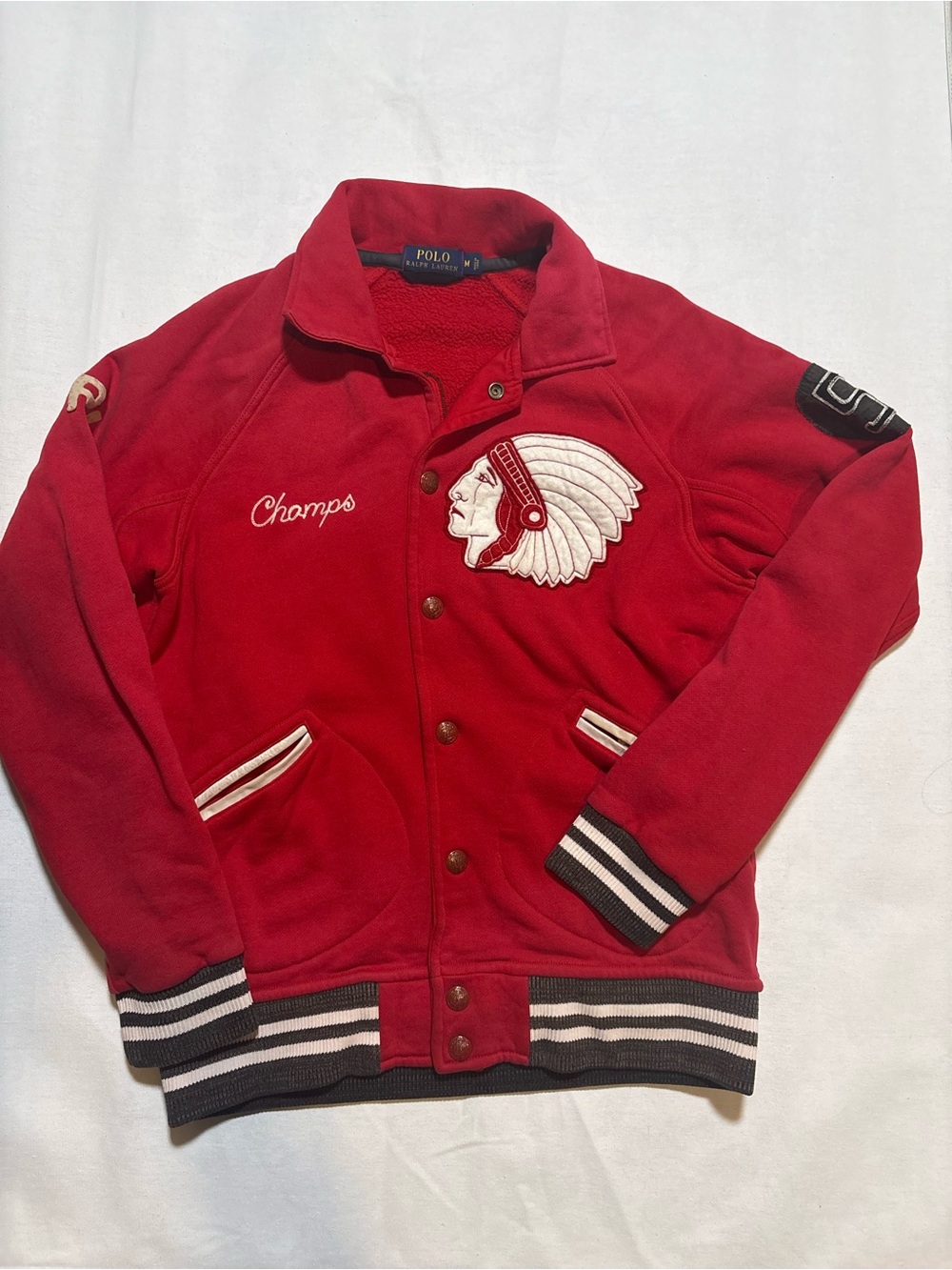 Polo by Ralph Lauren Red Varsity Bomber Jacket with Chief Patch